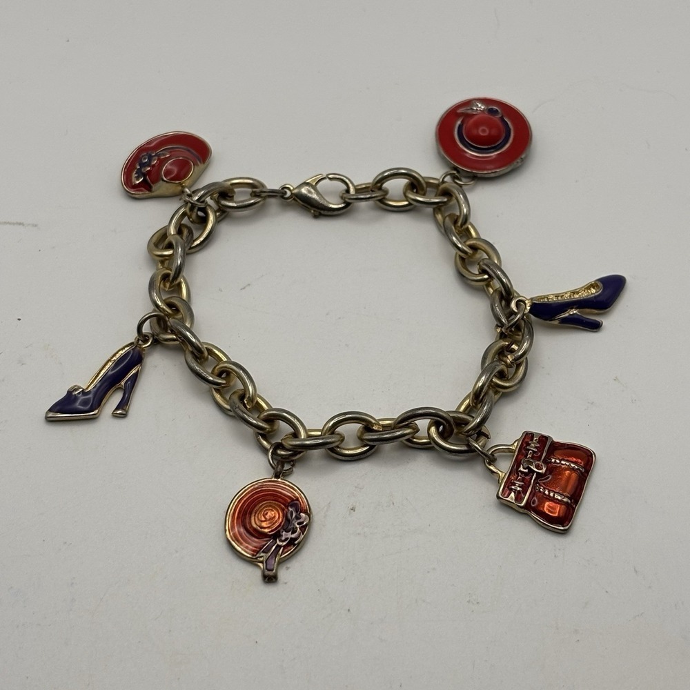 Vintage Red Hat Society Y2K Enamel Colorful  Charm Bracelet Ring Bag Hat Shoe‎
